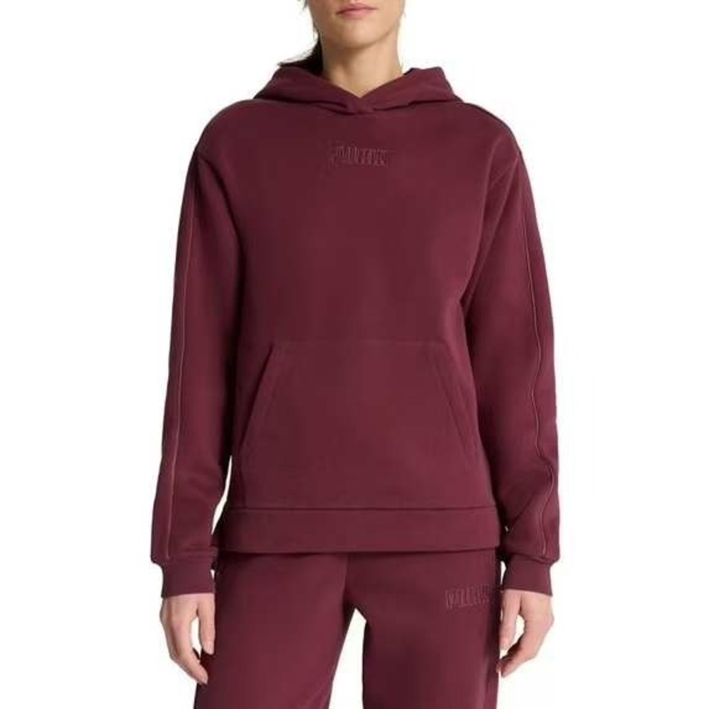 PUMA Womens Fleece Pullover Hoodie Burgundy Red Kangaroo Pocket Small 1888603